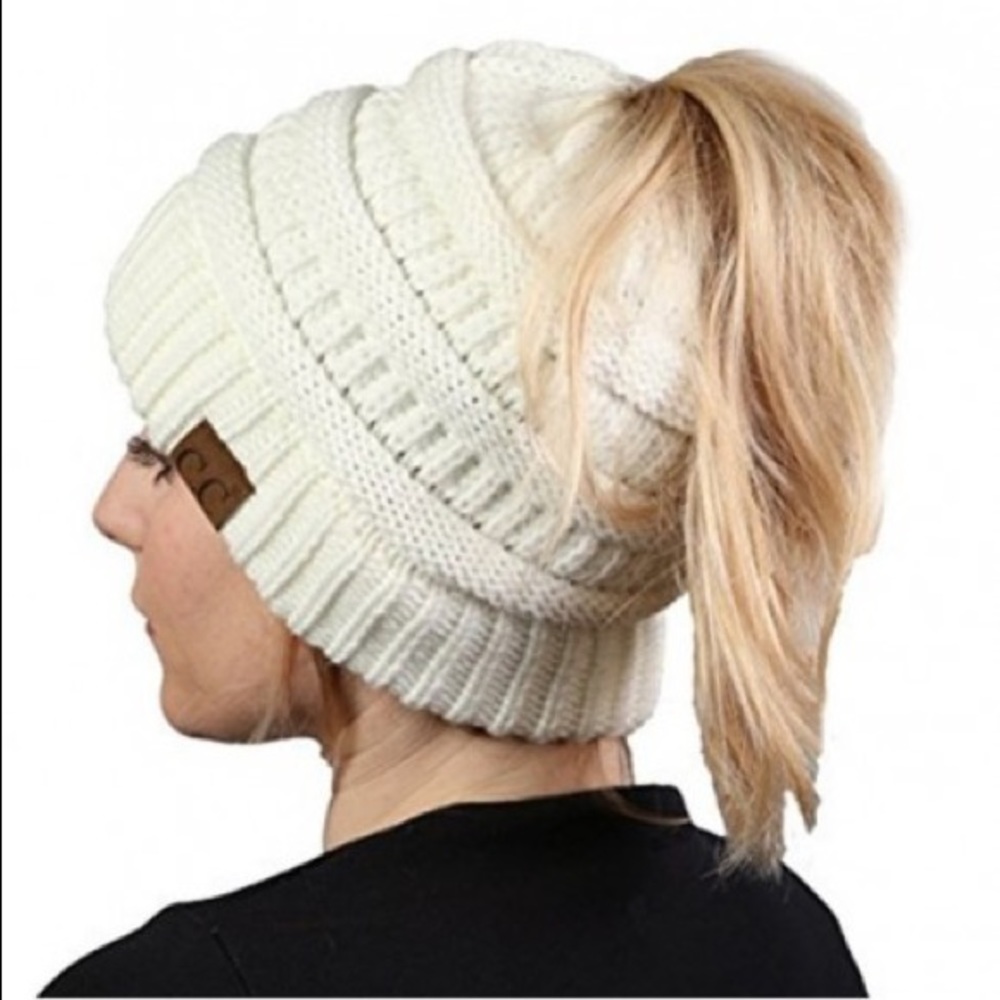 Messy bun beanie
